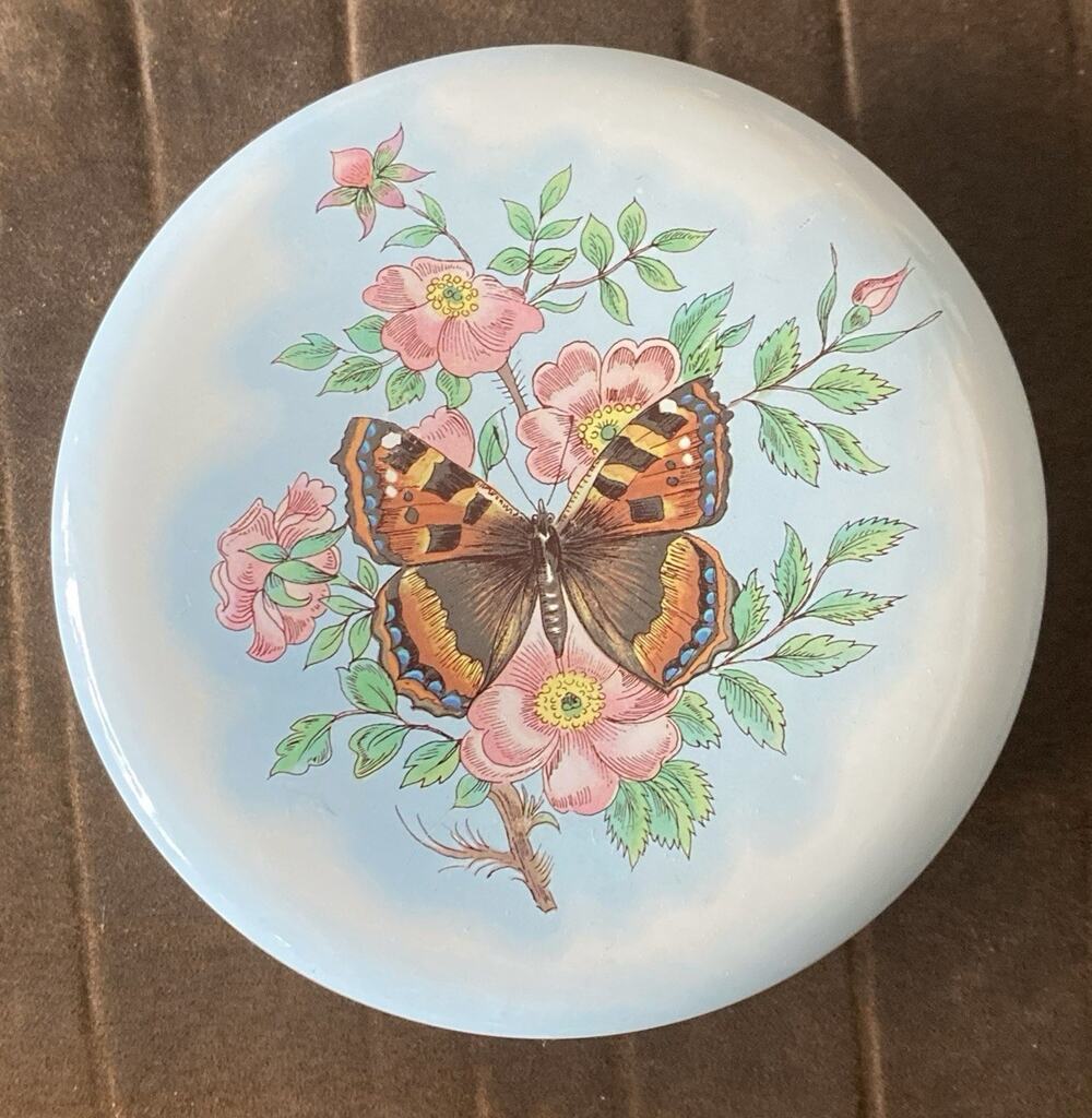 Vintage Daher Decorated Ware Butterfly Round Trinket Storage Tin W/ Lid England